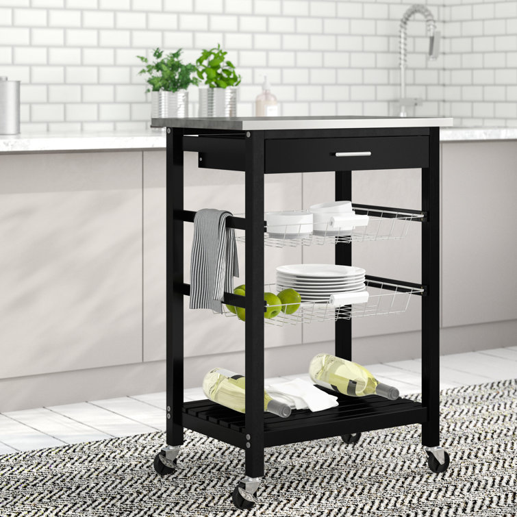 Brambly Cottage Dandre 60Cm Solid Wood Kitchen Trolley with Stainless